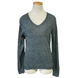 100% Cashmere Sweater Women's L Large Grey Handmade in Nepal V-Neck Pullover